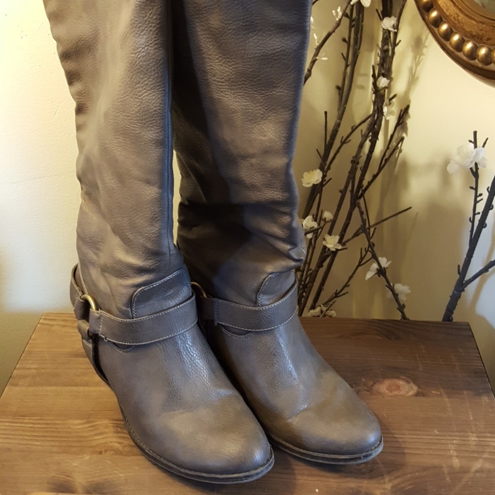 Gray tall boots